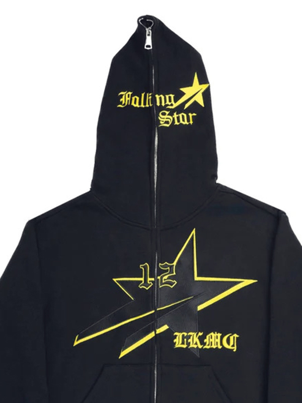 Übergroßer Herren-Hoodie mit hellem Aufdruck und durchgehendem Reißverschluss-1