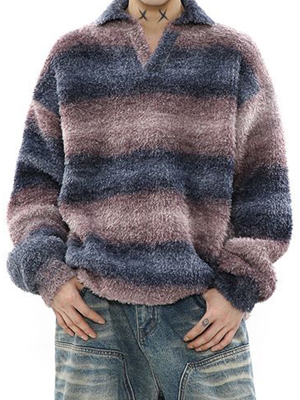 Gestreifter Vintage-Pullover mit Reverskragen für Herren-2