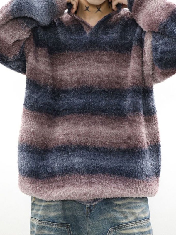 Gestreifter Vintage-Pullover mit Reverskragen für Herren-3