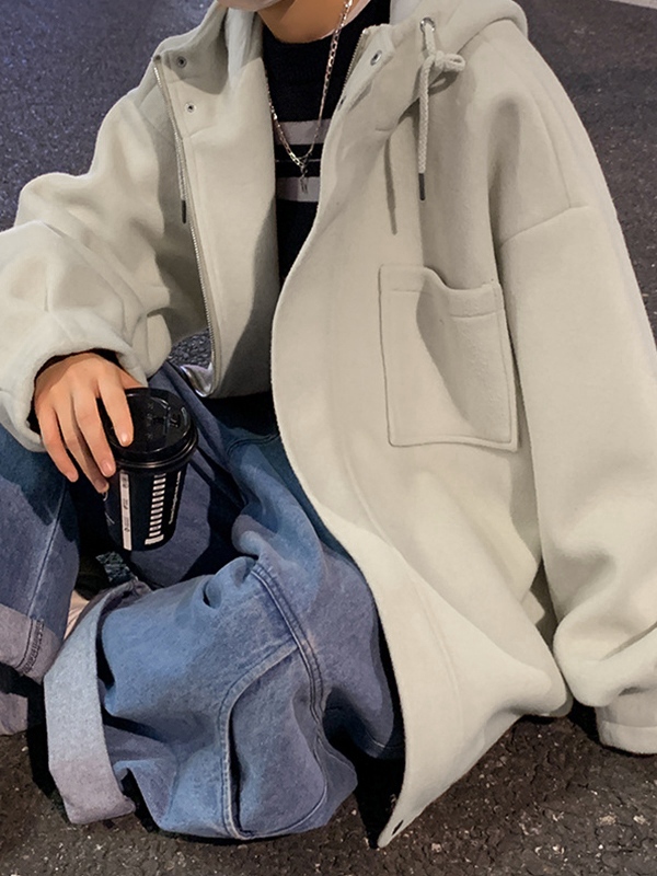 Feste, kurze Wolljacke mit Kapuze und Reißverschluss für Herren-1