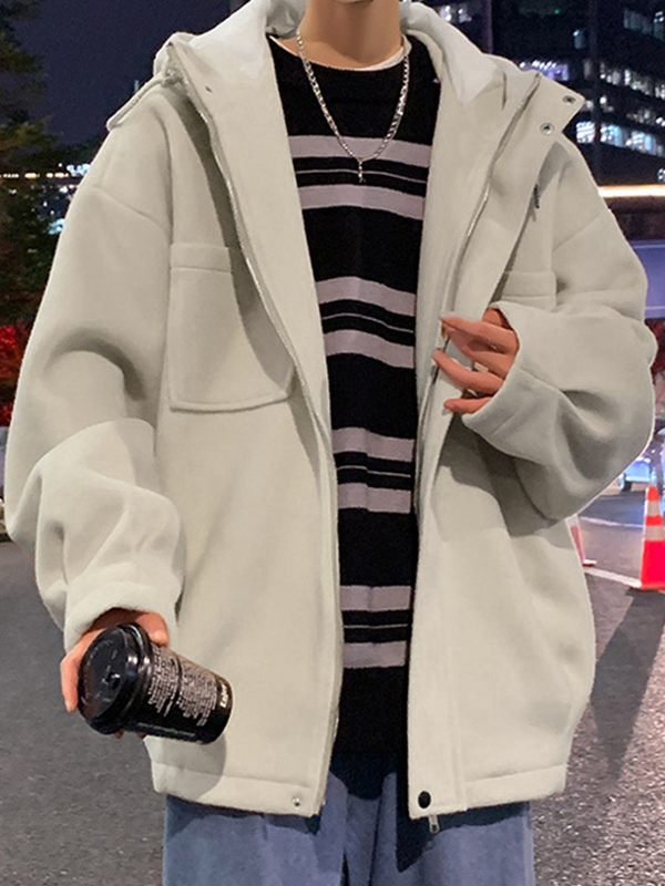 Feste, kurze Wolljacke mit Kapuze und Reißverschluss für Herren-3