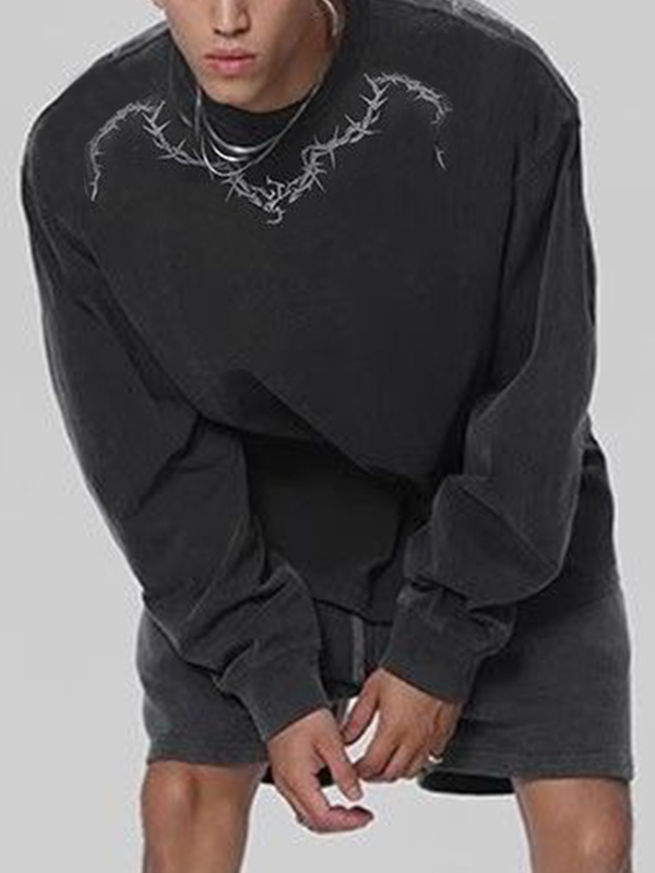 Herren-Sweatshirt mit Thorn-Print in verwaschenem Schwarz-1
