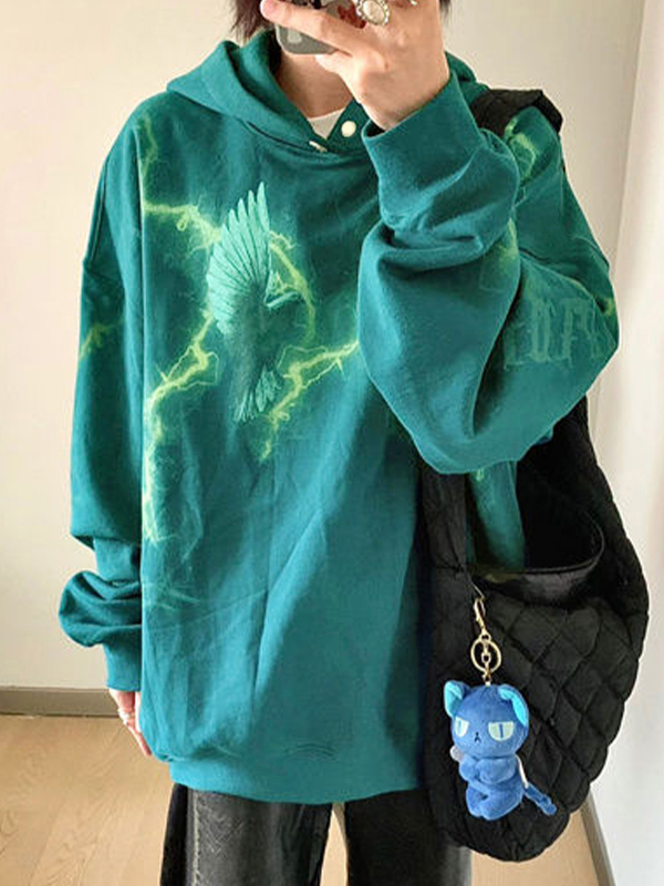 Übergroßer Kapuzenpullover mit Taubenmuster in Kontrastfarbe für Herren-2