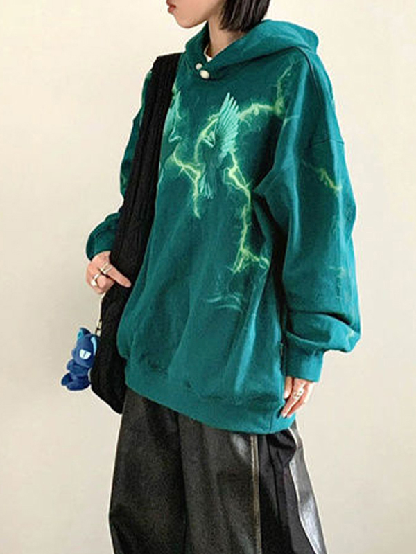 Übergroßer Kapuzenpullover mit Taubenmuster in Kontrastfarbe für Herren-4