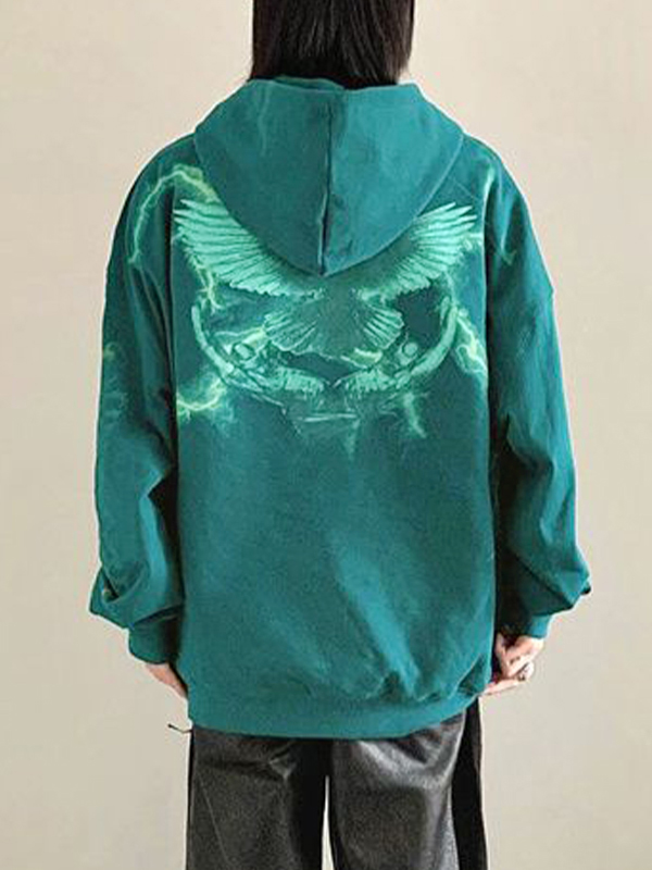 Übergroßer Kapuzenpullover mit Taubenmuster in Kontrastfarbe für Herren-3