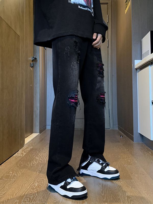 Herrenhose mit kontrastierenden Aufnähern, seitlichem Reißverschluss und geradem Bein-3