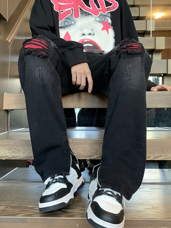 Herrenhose mit kontrastierenden Aufnähern, seitlichem Reißverschluss und geradem Bein-2