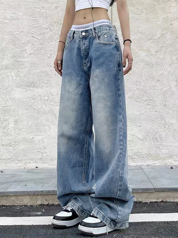 Vintage Blaue Boyfriendjeans mit weitem Bein-1
