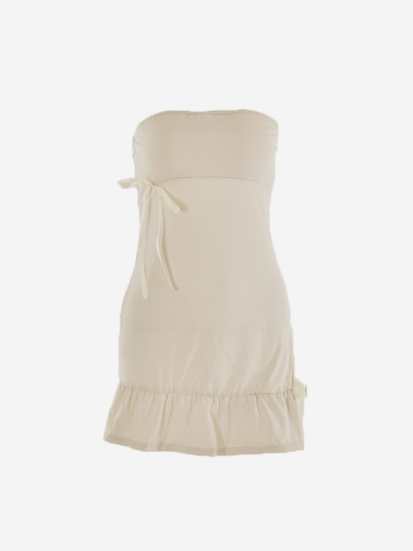 Einfarbiges Minikleid mit Spleiß- und Schleifendekor-3