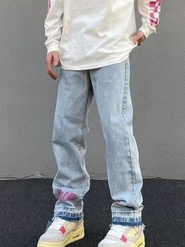 Lose Jeans mit Buchstabenstickerei für Herren in heller Waschung-1