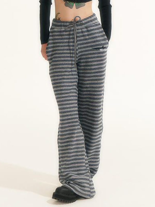 Vintage gestreifte Fuzzy Hose mit geradem Bein-2