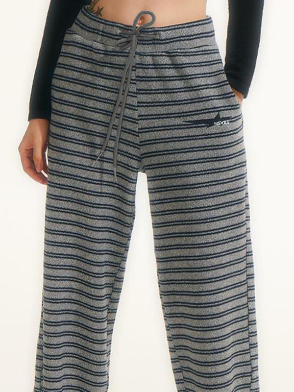 Vintage gestreifte Fuzzy Hose mit geradem Bein-3