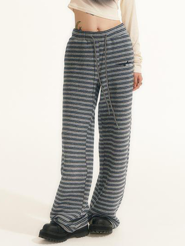 Vintage gestreifte Fuzzy Hose mit geradem Bein-1