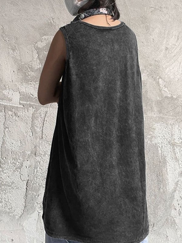 Herren-Weste mit Vintage-Waschung, schwarzer Grafik-4