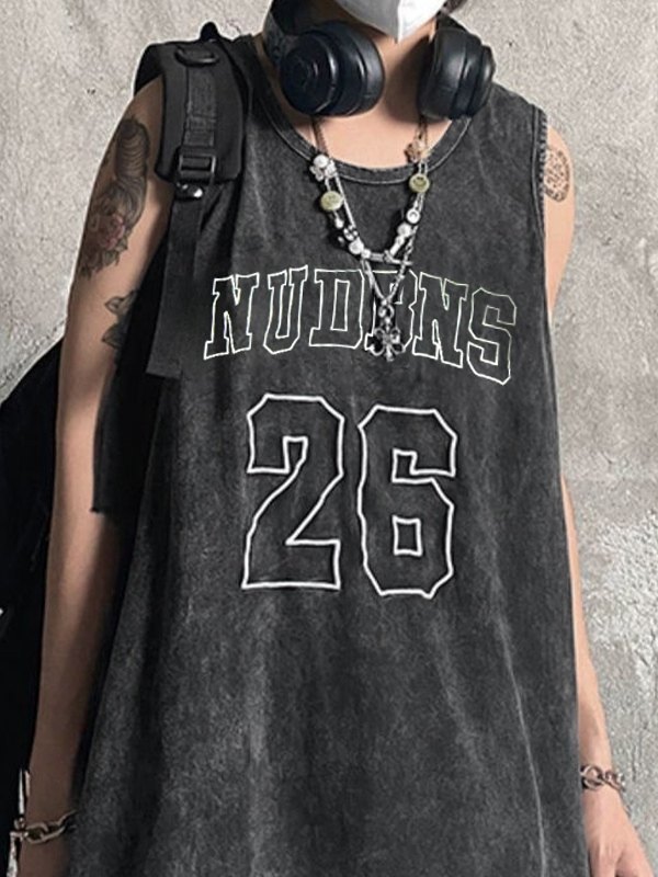 Herren-Weste mit Vintage-Waschung, schwarzer Grafik-2