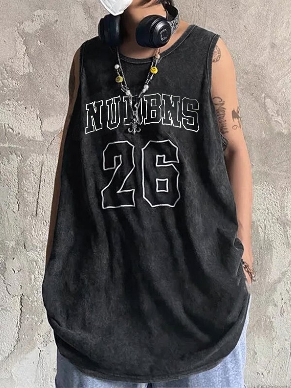 Herren-Weste mit Vintage-Waschung, schwarzer Grafik-1