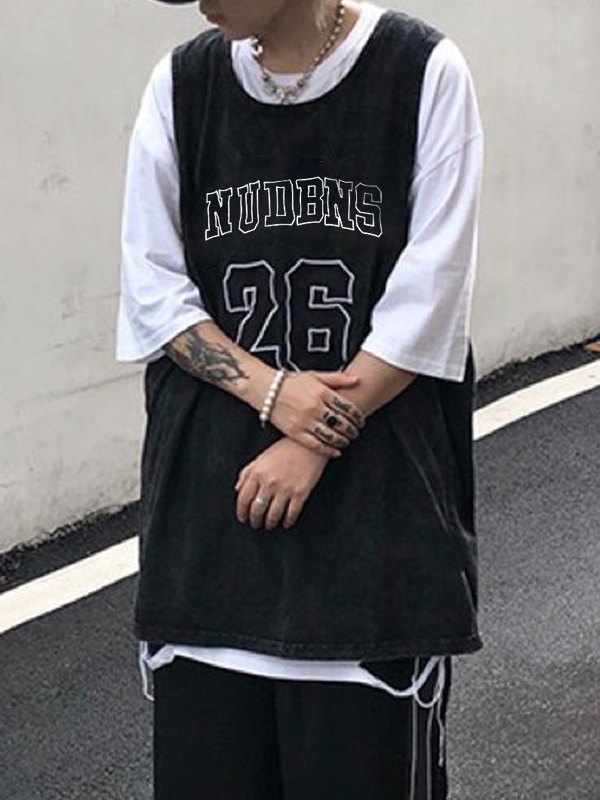 Herren-Weste mit Vintage-Waschung, schwarzer Grafik-3