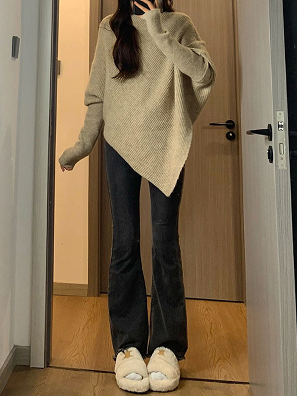 Pullover mit hohem Kragen und unregelmäßigem Saum-1