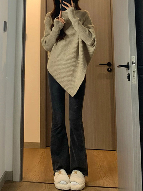 Pullover mit hohem Kragen und unregelmäßigem Saum-2