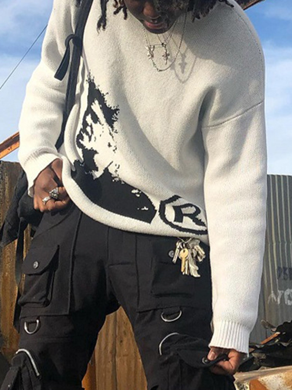 Herrenpullover mit Rundhalsausschnitt und Portrait-Print-3